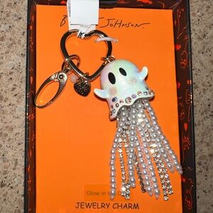 Betsey Johnson Iridescent Ghost Keychain with Pearls and Rhinestones